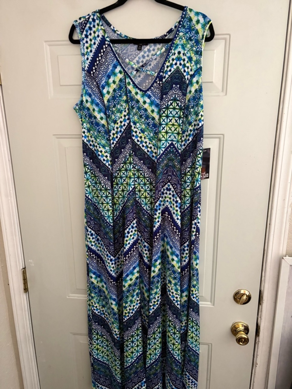 Sami & Jo Sleeveless Maxi Dress in Blue, Navy & Green Print